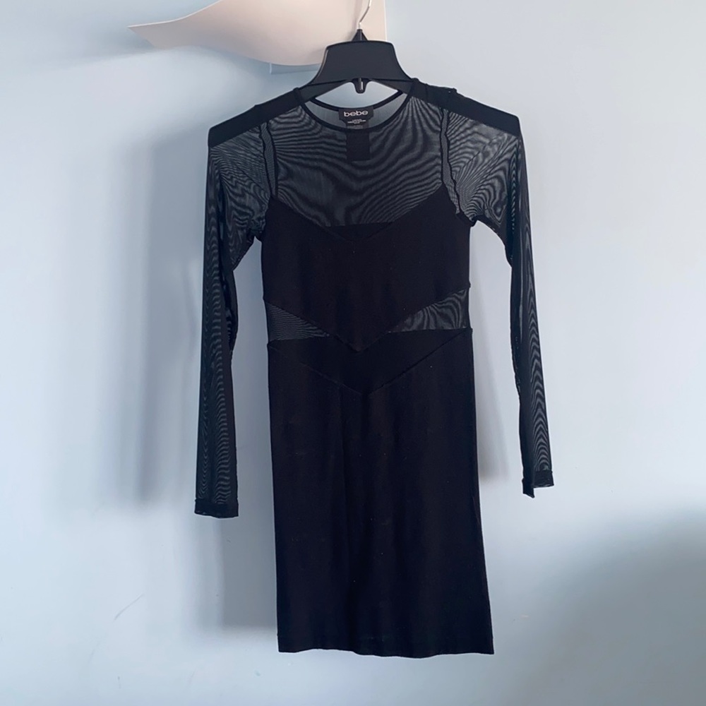 bebe mesh cut out long sleeve dress